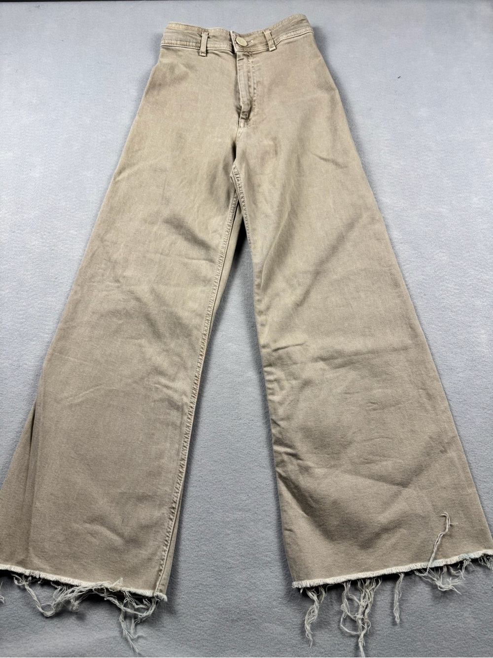 Zara High Waisted Wide Leg Pants Sz 0 Sand Beige Raw Hem Trousers Marine Sailor